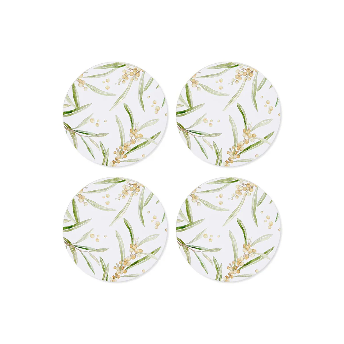 Coaster Set 4 Round Golden Wattle - Madras Link
