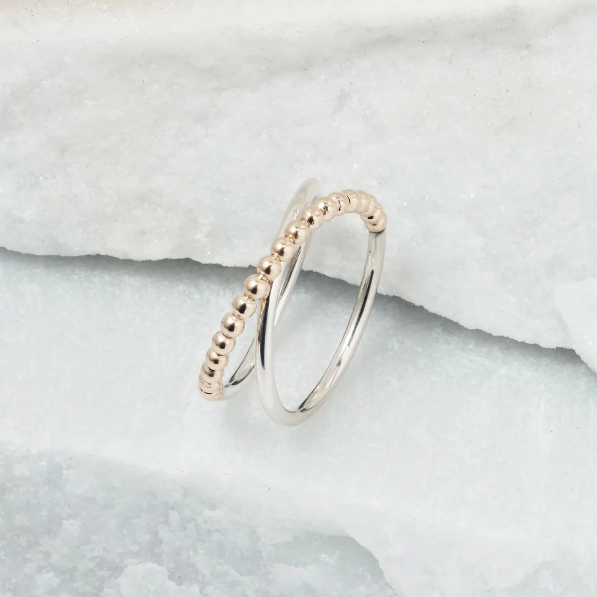 Crescent Ring Silver Band Beaded Bridge Gold Large - Amy Tamblyn