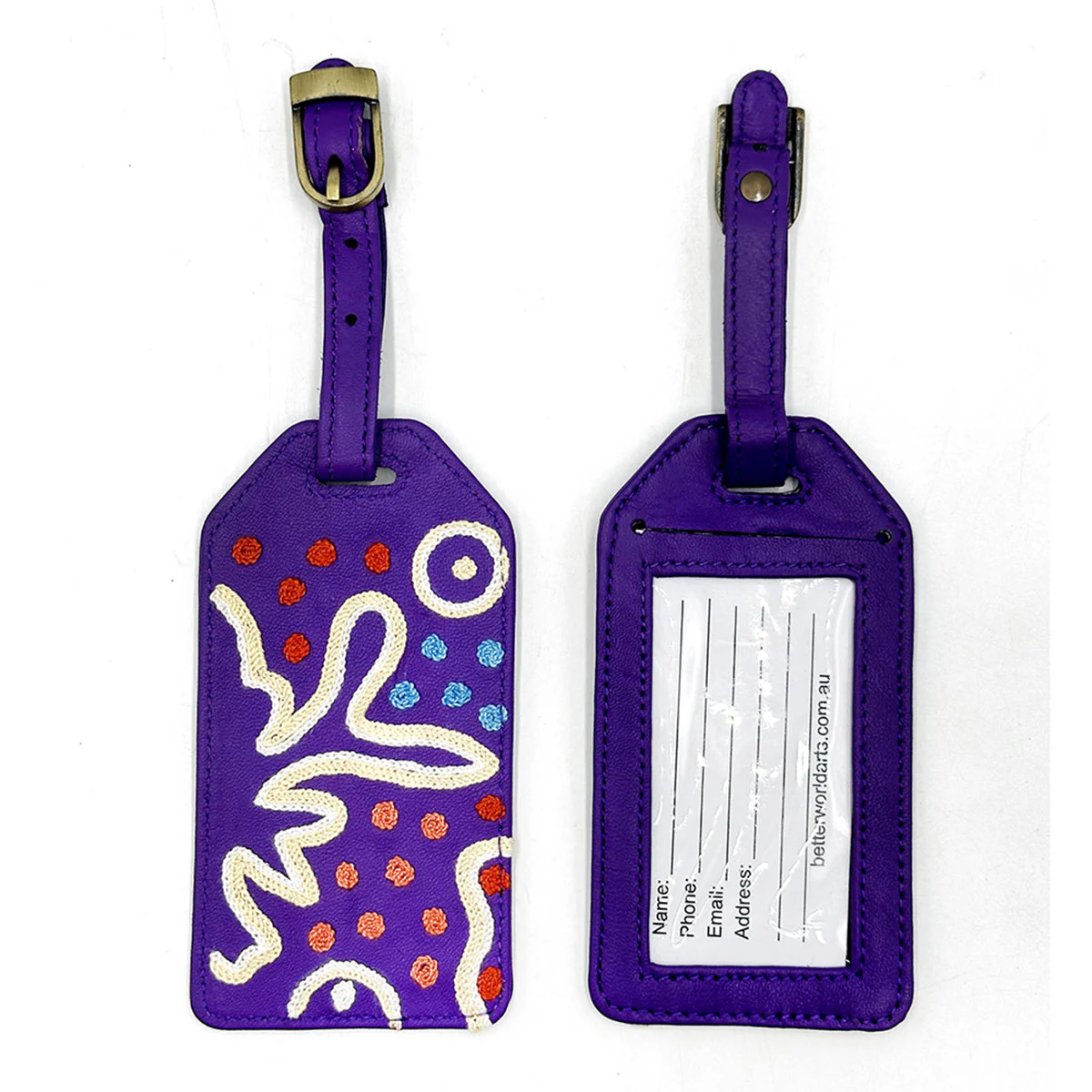 Luggage Tag Leather Embroidered Paddy Stewart APST604 - Better World Arts