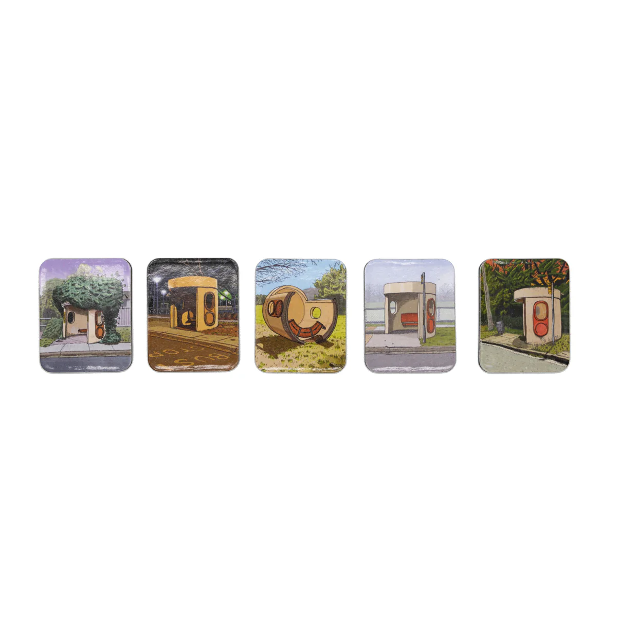 Magnets Strip of 5 Bus Shelters of Canberra - Trevor Dickinson
