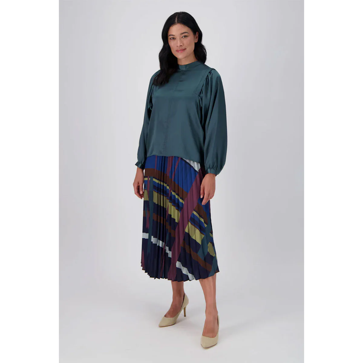 Moonshine Blouse Teal in Shiny Viscose - Image 3