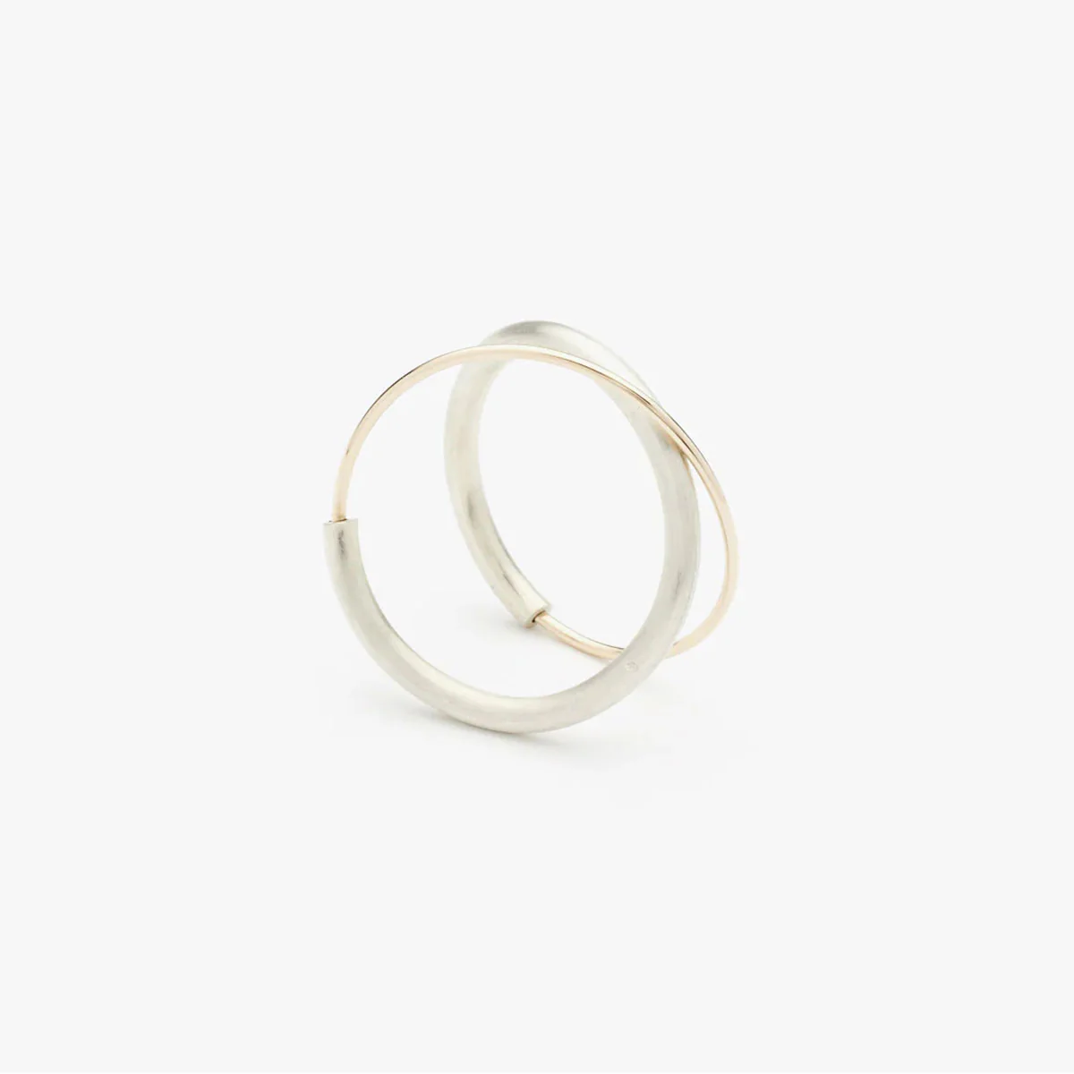 Original Lunar Ring Brushed Silver Band Gold Wire Cross Small - Amy Tamblyn