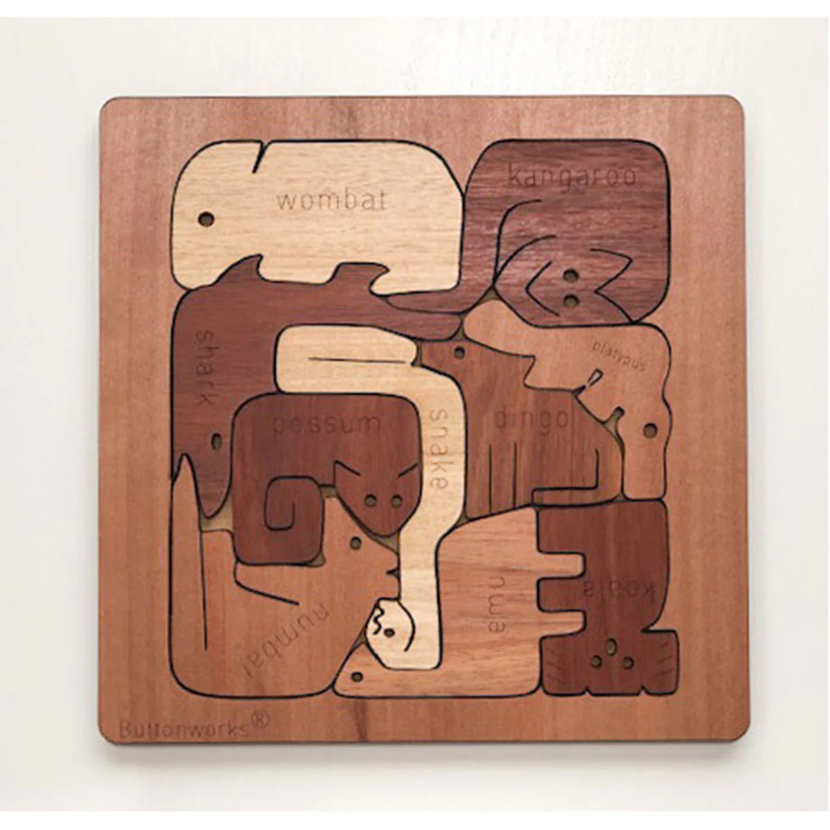 Puzzle Wooden Square LRG Animal - Buttonworks
