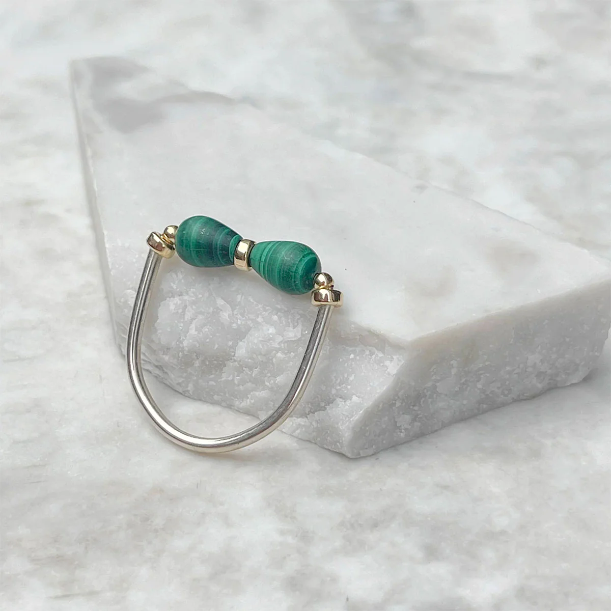 Ring Malachite Butterfly Silver Malachite Stones Gold Beads Large - Amy Tamblyn