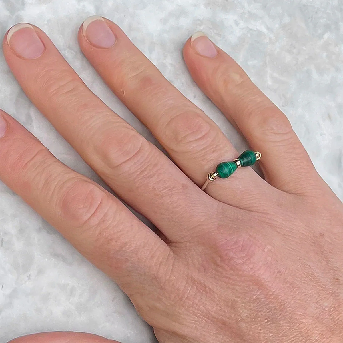 Ring Malachite Butterfly Silver Malachite Stones Gold Beads Medium - Amy Tamblyn - Image 2