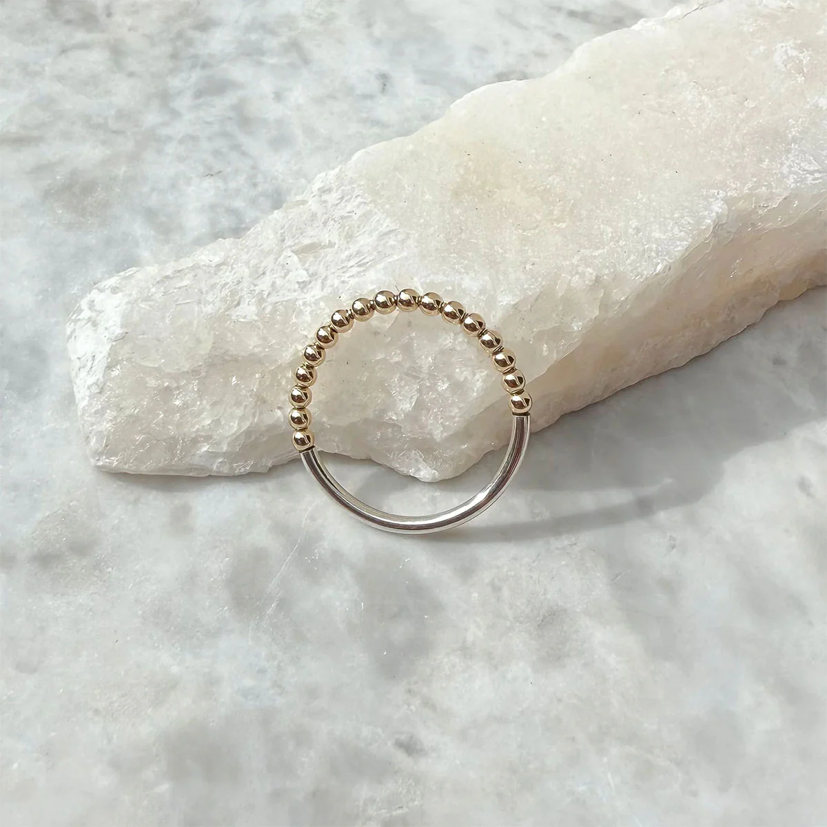 Ring Silver Band Tiny Gold Beads Large - Amy Tamblyn