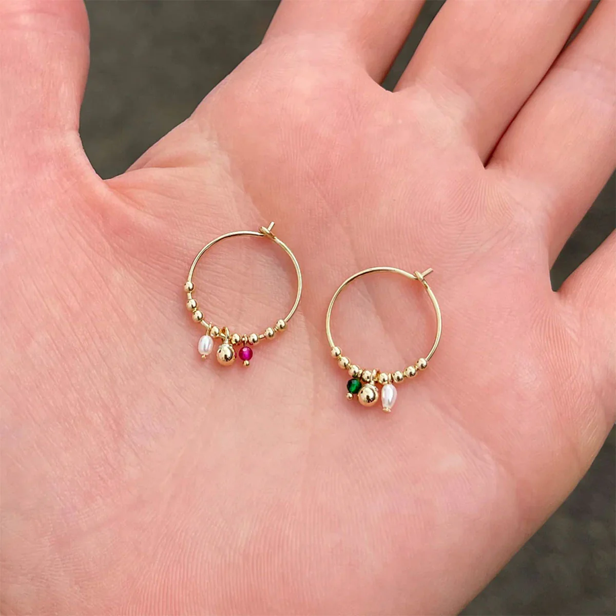Sleeper Earrings Little Charm Hoops Gold Filled Beads and Freshwater Pearls - Amy Tamblyn