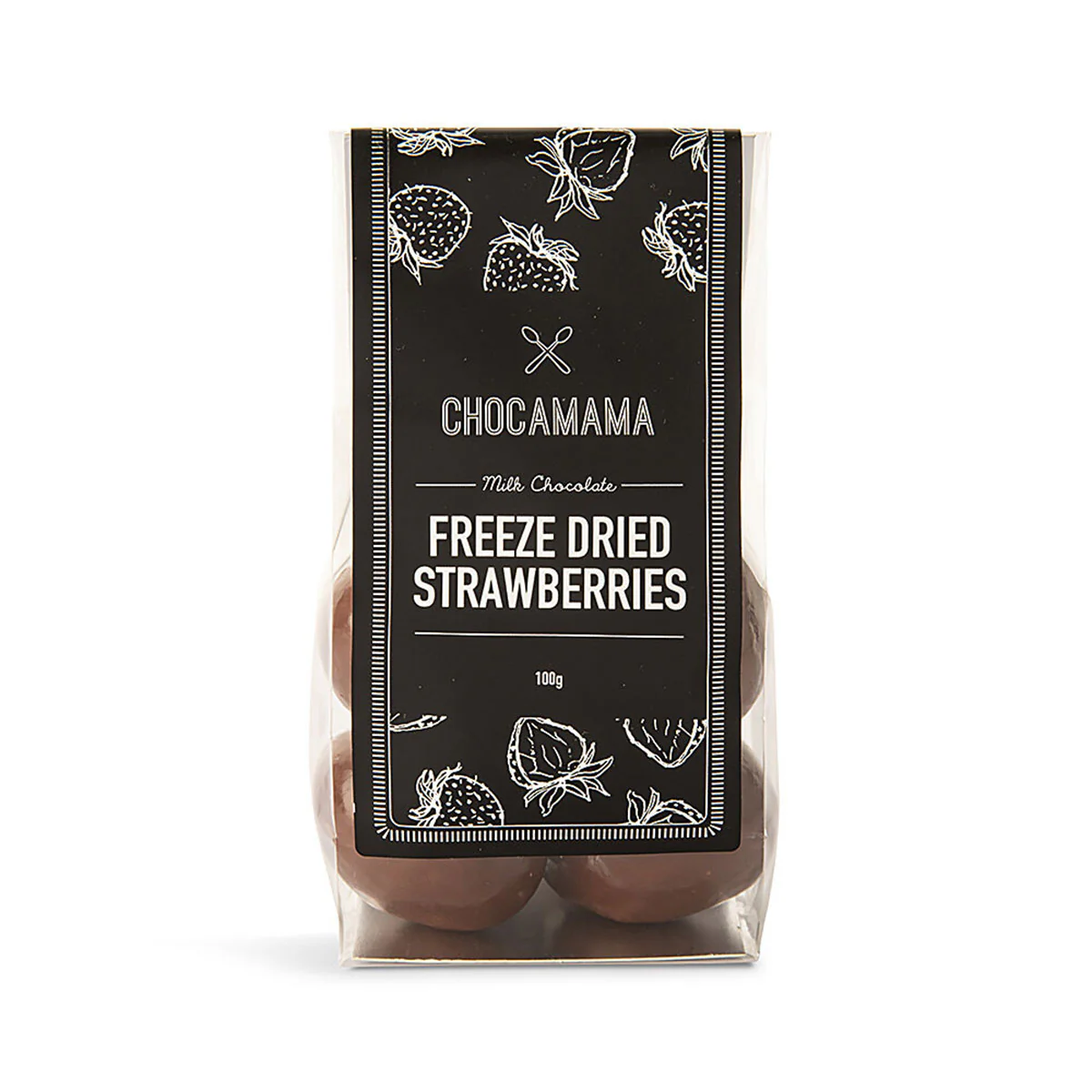 Stand up Bag Milk Chocolate Freeze Dried Strawberries 100g - Chocamama