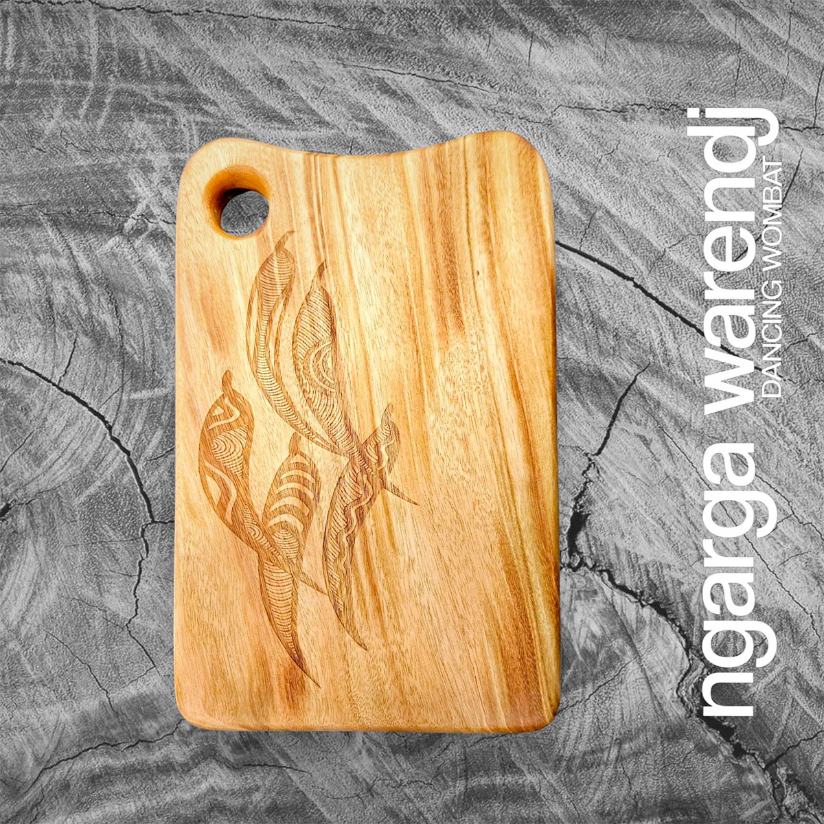 Wooden Board Rectangle Mini Five Gum Leaves Camphor Laurel 26cmx16cmx2.5cm - Ngarga Warendj