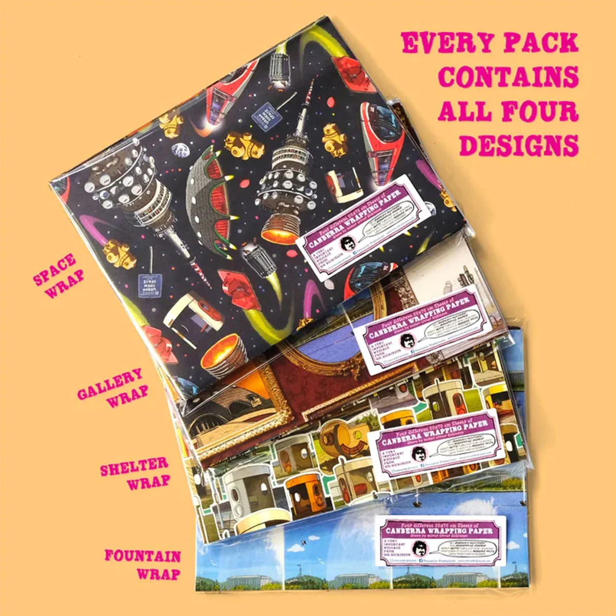 Wrapping Paper Set of 4 Canberra  - Trevor Dickinson - Image 2